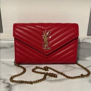 Yves Saint Laurent Red Chevron Leather Clutch